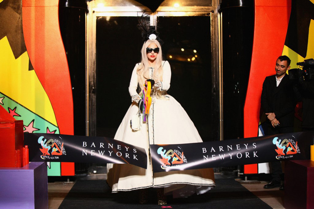 Lady Gaga cutting the ribbon at the opening of Gaga’s Workshop in Barneys New York